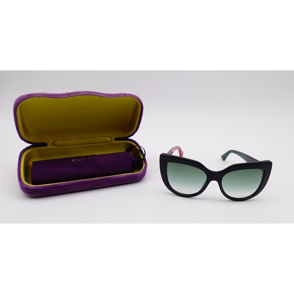 Gucci GG0164SN 003 Cat Eye Sunglasses Black Green Red Web with Case Bee Logo - Picture 2 of 6